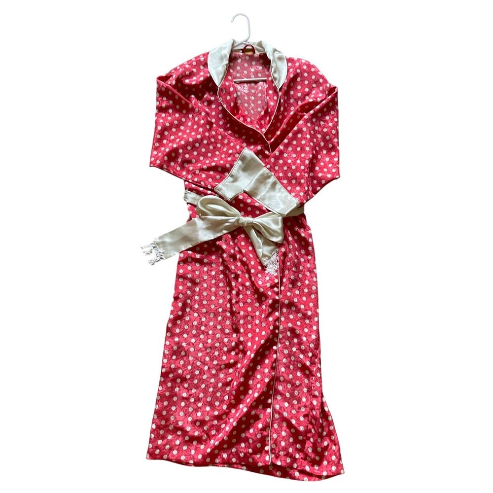 Vintage Victoria Secret Gold Label Pink Polka Dot Robe 80/90s Floral Feminine